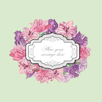 Flower boder. Floral frame. Flourish greeting card. Summer decor Illustrazione stock