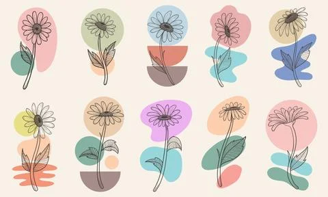 Flower boho aesthetic elements collection vector illustration Stock Illustration