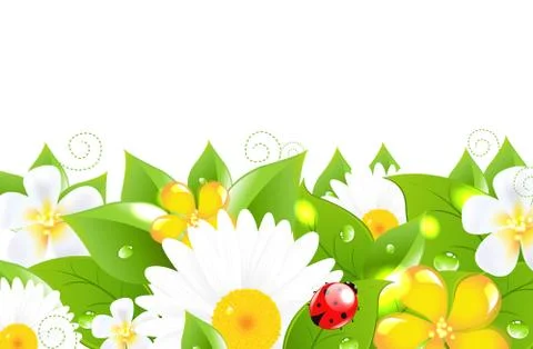 Flower border with ladybug Stock Illustration