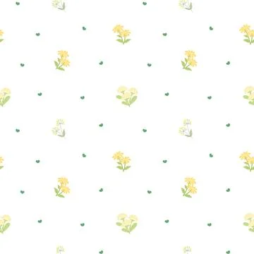 Flower botanic plant seamless pattern set featuring daisy blossom heart stem  Stockillustratie