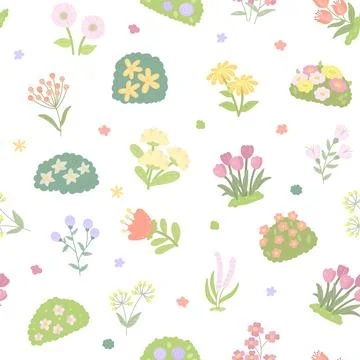 Flower botanic plant seamless pattern set featuring shrub blossom stem petal  Stock Illustration