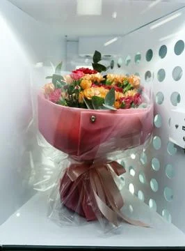 Flower Bouquet in Automatic Vending Machine Locker Stock Photos