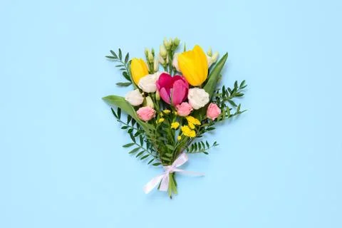 Flower bouquet, flat lay composition Stock Photos