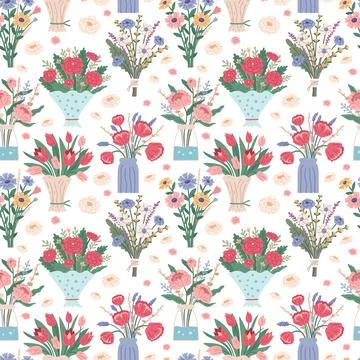 Flower bouquet. Seamless Pattern with bright spring blooming flowers Stockillustratie