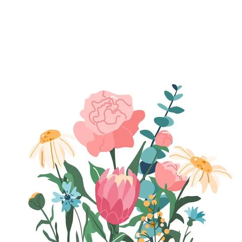 Flower bouquet vector illustration. Spring floral elements for card template Illustrazione stock