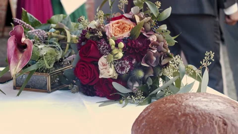 Flower bouquet of a wedding. Stock Footage 147928532