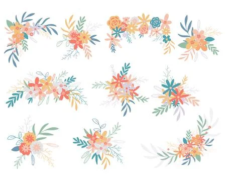 Flower bouquets set. Spring and summer compositions 스톡 일러스트