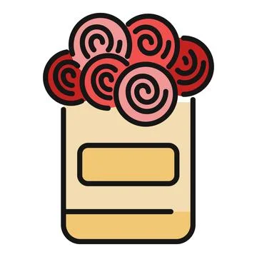 Flower box with pink and red roses icon Stock Illustration