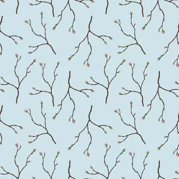 Flower branch, spring buds, leaf and twig. Sketch floral tree, rustic wood ga Illustrazione stock