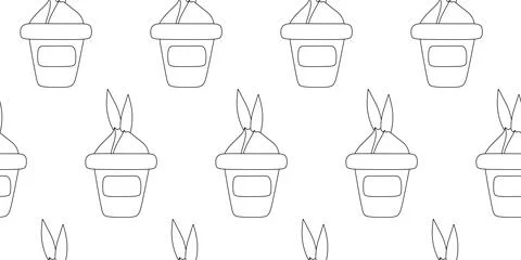 Flower Bulb in Pot Seamless pattern. Linear or Outline Vector illustration... Stock Illustration