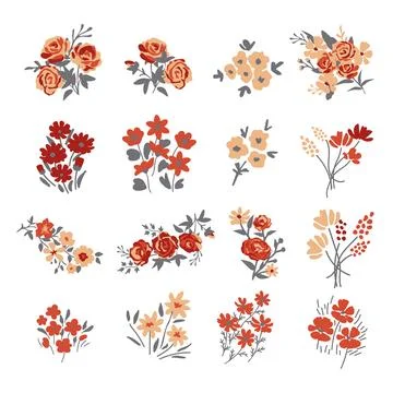 Flower bunches set Stock Illustration