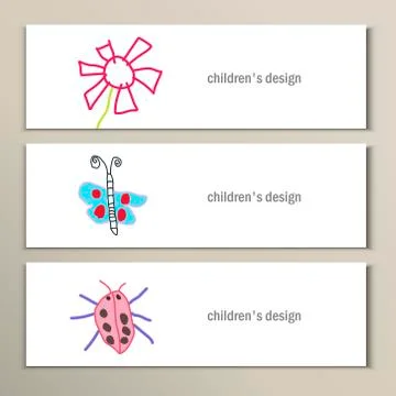 Flower, butterfly, ladybug. Beautiful vector children drawings Stock Illustration