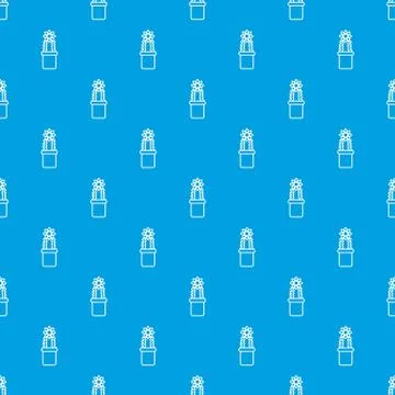 Flower cactus pattern seamless blue Illustrazione stock