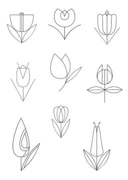 Flower calligraphy decor set isolated Stock Illustration