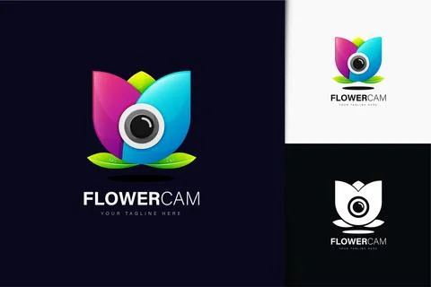 Flower camera logo design with gradient Stock Illustration