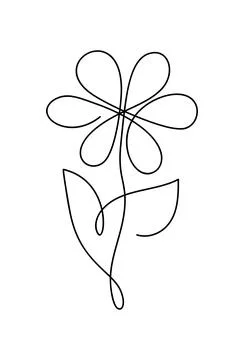 Flower chamomile vector one line art logo. Minimalist contour drawing monoline Stock Illustration