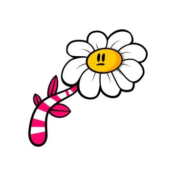Flower character with a sad expression and striped stem in bright colors Stock Illustration