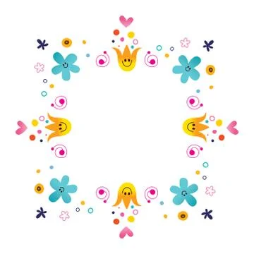 Flower characters decorative frame Stock Illustration
