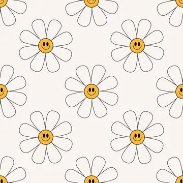 Flower child groovy pattern. Seamless Y2K print with cute abstract floral Stock Illustration