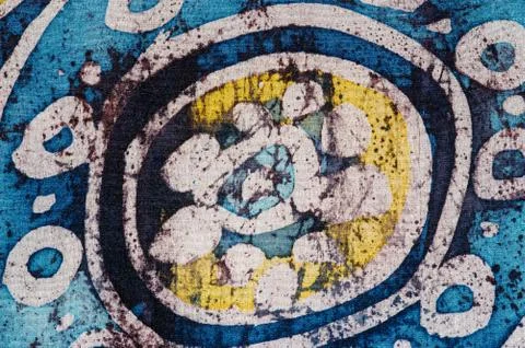 Flower in circle, hot batik, background texture, handmade on silk, surrealism Stock Illustration