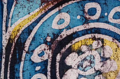 Flower in circle, hot batik, background texture, handmade on silk, surrealism Stock Illustration