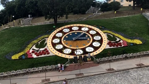 Flower clock time lapse in Kiev, Ukraine city center Stock Footage 114676433