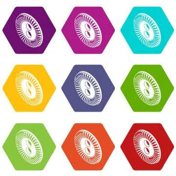 Flower clothes button icons set 9 vector 스톡 일러스트