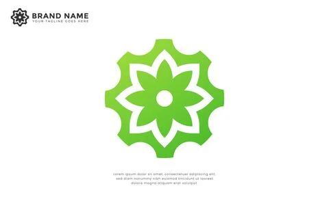 Flower cogwheel logo Stock Illustration