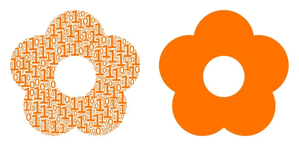 Flower Collage of Binary Digits 스톡 일러스트