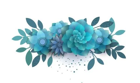 Flower composition of paper blue flowers. Stock Illustration