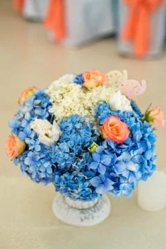 Flower composition with roses and hydrangeas Stock Photos