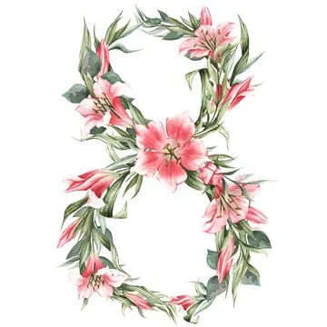Flower composition in the shape of number eight. Illustration for Internation Illustrazione stock
