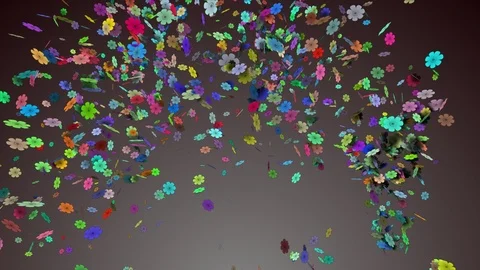 Flower Conffetti explosion from left to right. Dark Background Stock Footage 103654298