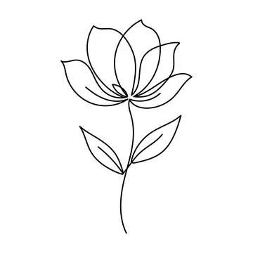 Flower continuous one line drawing and minimalist style isolate outline vec.. Stock Illustration