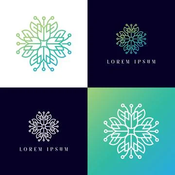 Flower Cosmetics Logo design vector template - green Luxury beauty spa Illustrazione stock