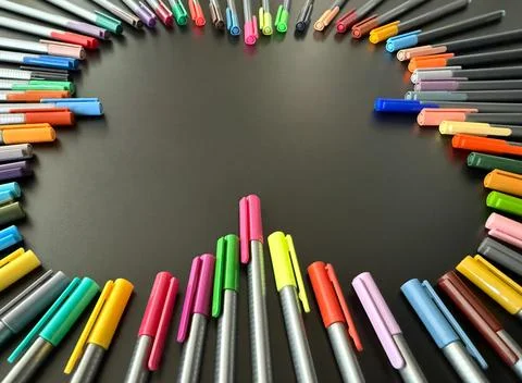 Flower created with colored pens to bloom back to school. Stock Photos