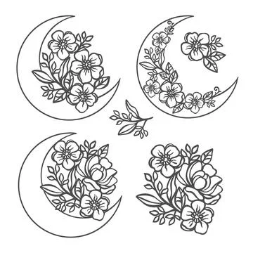 FLOWER CRESCENT Wedding Compositions Vector Illustration Set Stock Illustration
