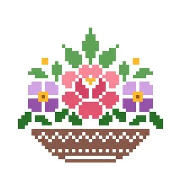 Flower cross stitch pattern. Pixel flower image. Vector illustration. 스톡 일러스트