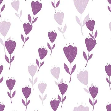 Flower cute seamless pattern. Hand drawn field background. Stock Illustration