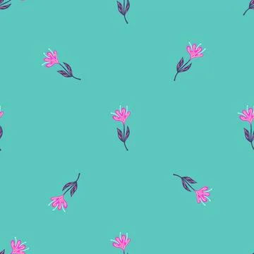 Flower cute seamless pattern. Hand drawn field background. Stock Illustration