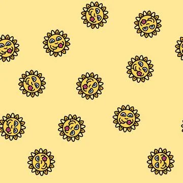 Flower cute sun character vector seamless pattern Stock Illustration