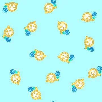 Flower cute sun character vector seamless pattern Illustrazione stock
