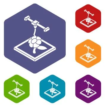 Flower d printing icons vector hexahedron Stock Illustration