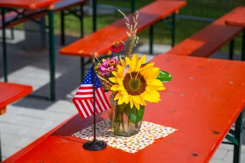 Flower decoration with flags Stock Photos