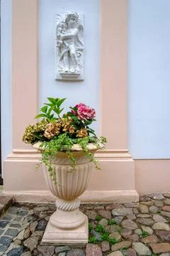 Flower Decoration in Front of a House Facade Flower decoration in front of... Fotos de archivo
