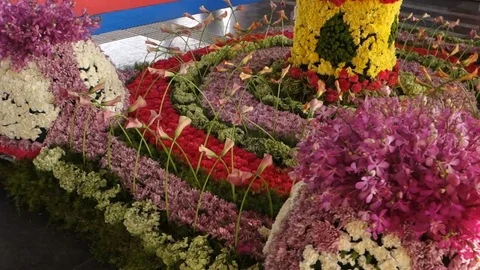 Flower decorations and photo of PM Narendra Modi Stock Footage 83192249