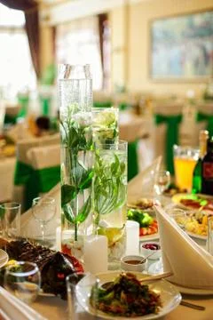 Flower decorations for a wedding table Stock Photos