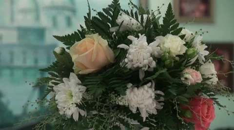 Flower decorations on the wedding tables Stock Footage 59143166