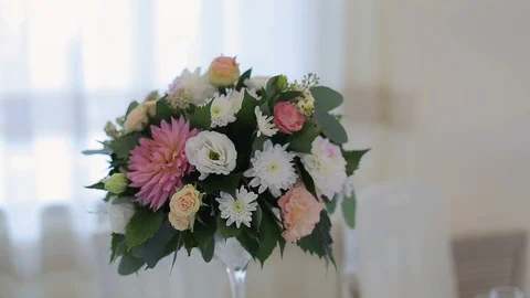 Flower decorations on the wedding tables Stock Footage 97234817
