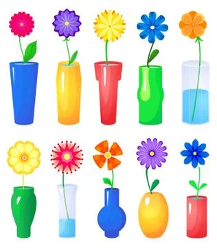 Flower in different vases vector set Stock Illustration